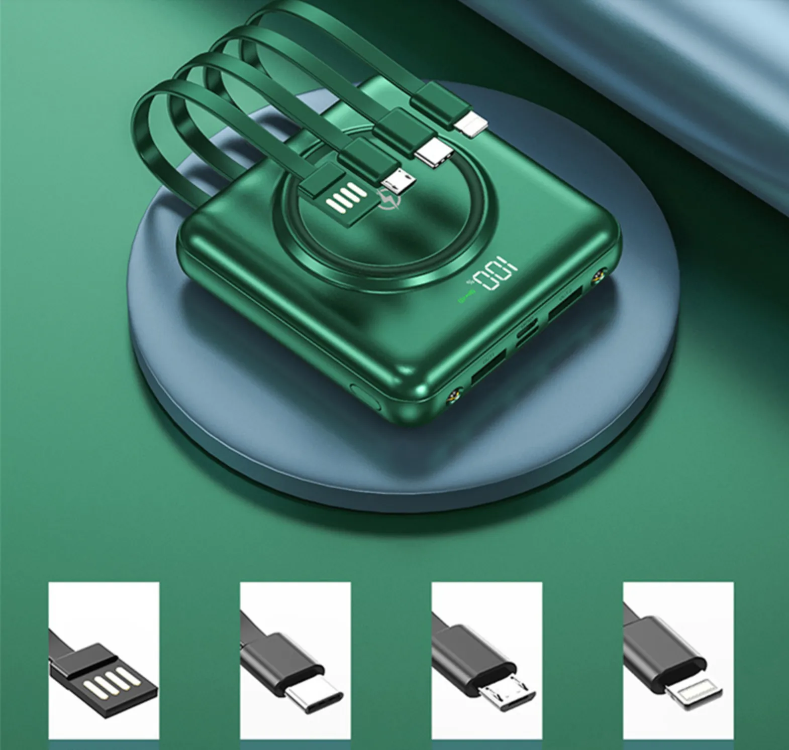 Mini Power Bank - 20000mAh External Battery Qi Wireless LED Light
