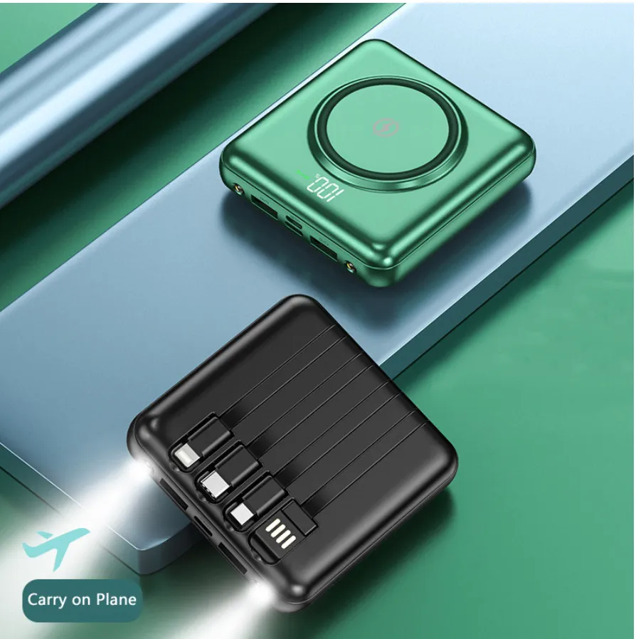 Mini Power Bank - 20000mAh External Battery Qi Wireless LED Light
