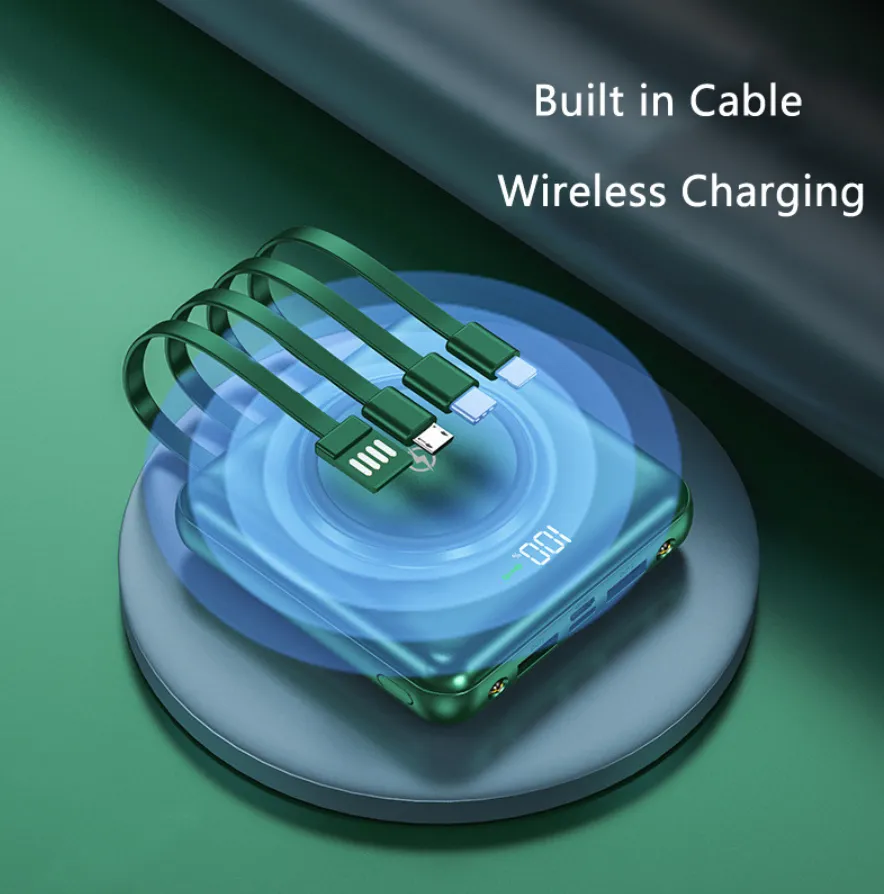Mini Power Bank - 20000mAh External Battery Qi Wireless LED Light