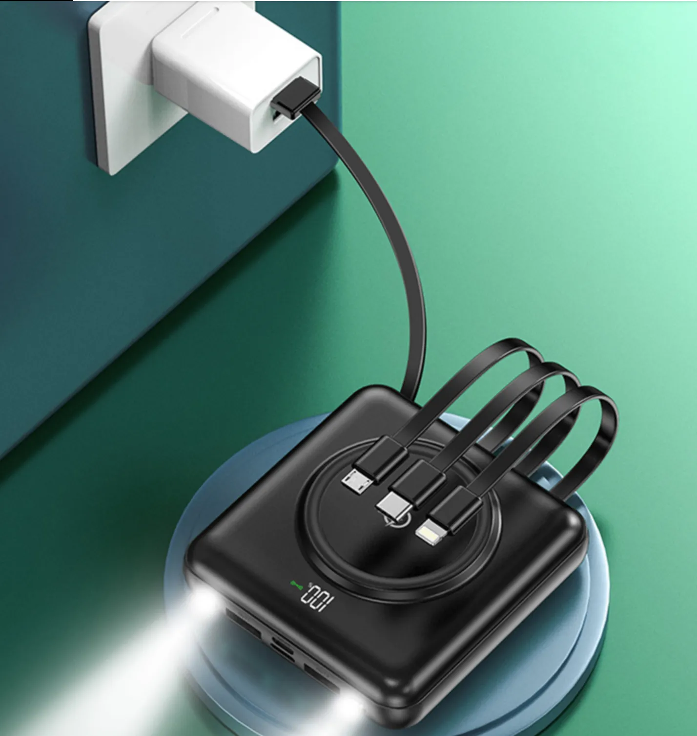 Mini Power Bank - 20000mAh External Battery Qi Wireless LED Light