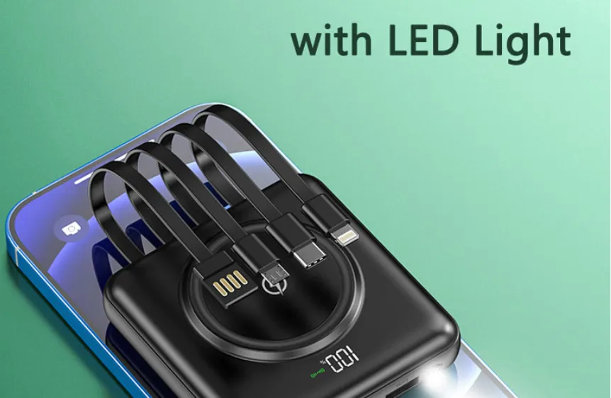 Mini Power Bank - 20000mAh External Battery Qi Wireless LED Light