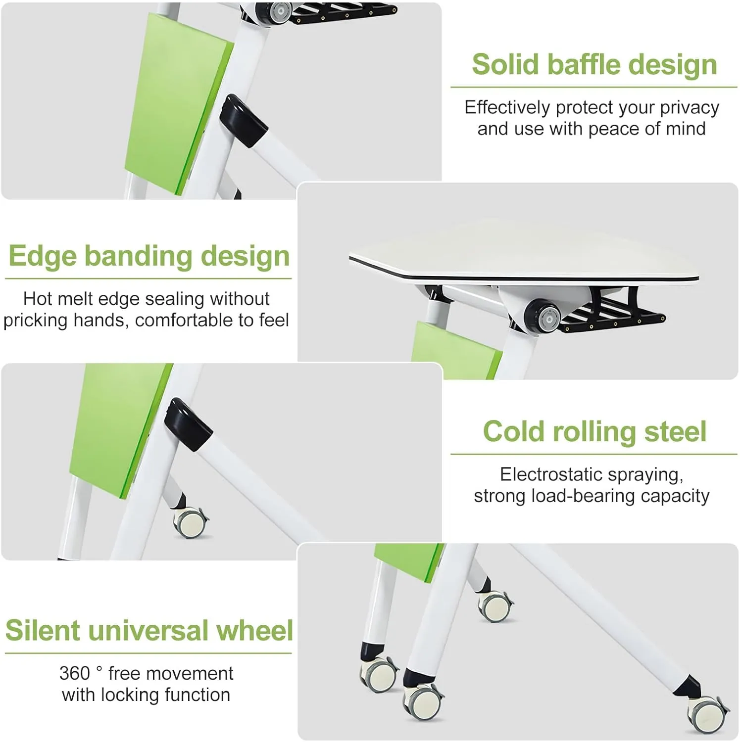 Modern Folding Conference Table, Splicing Meeting Room Table for Office Training Green White Sector Shape Flip Top Mobile with Silent (6Pcs)