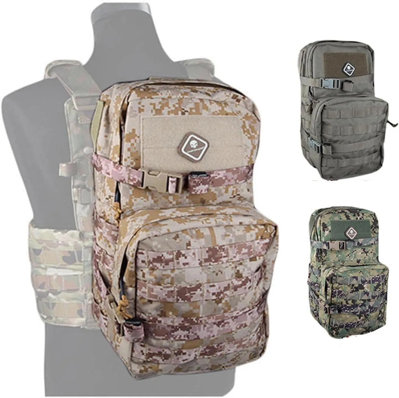 Modular Assault Pack w 3L Hydration Travelling Multi-purpose Molle Backpack Shoulder Bag (AOR1)