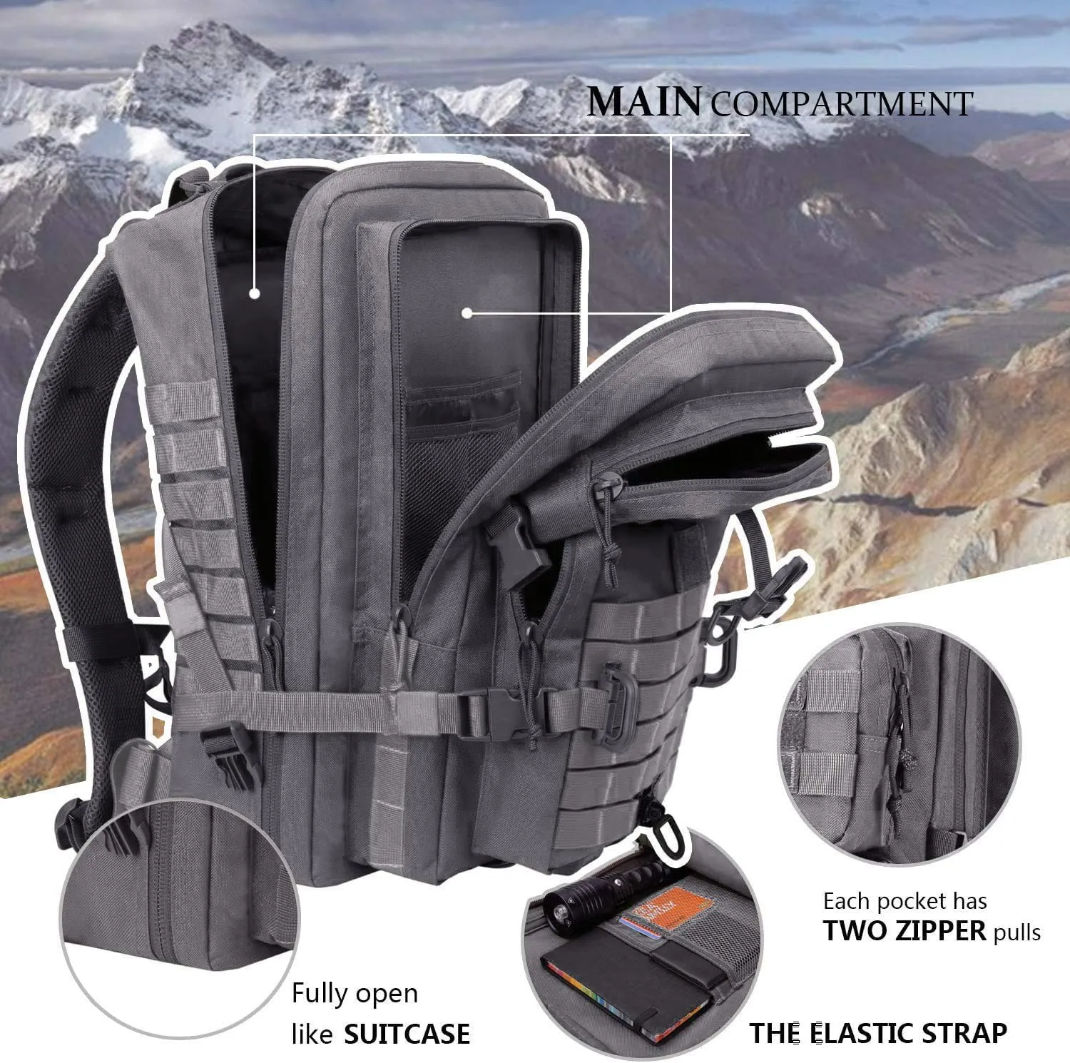 MOLLE Assault Pack, Tactical Backpack Military Army Camping Rucksack, 3-Day Pack
