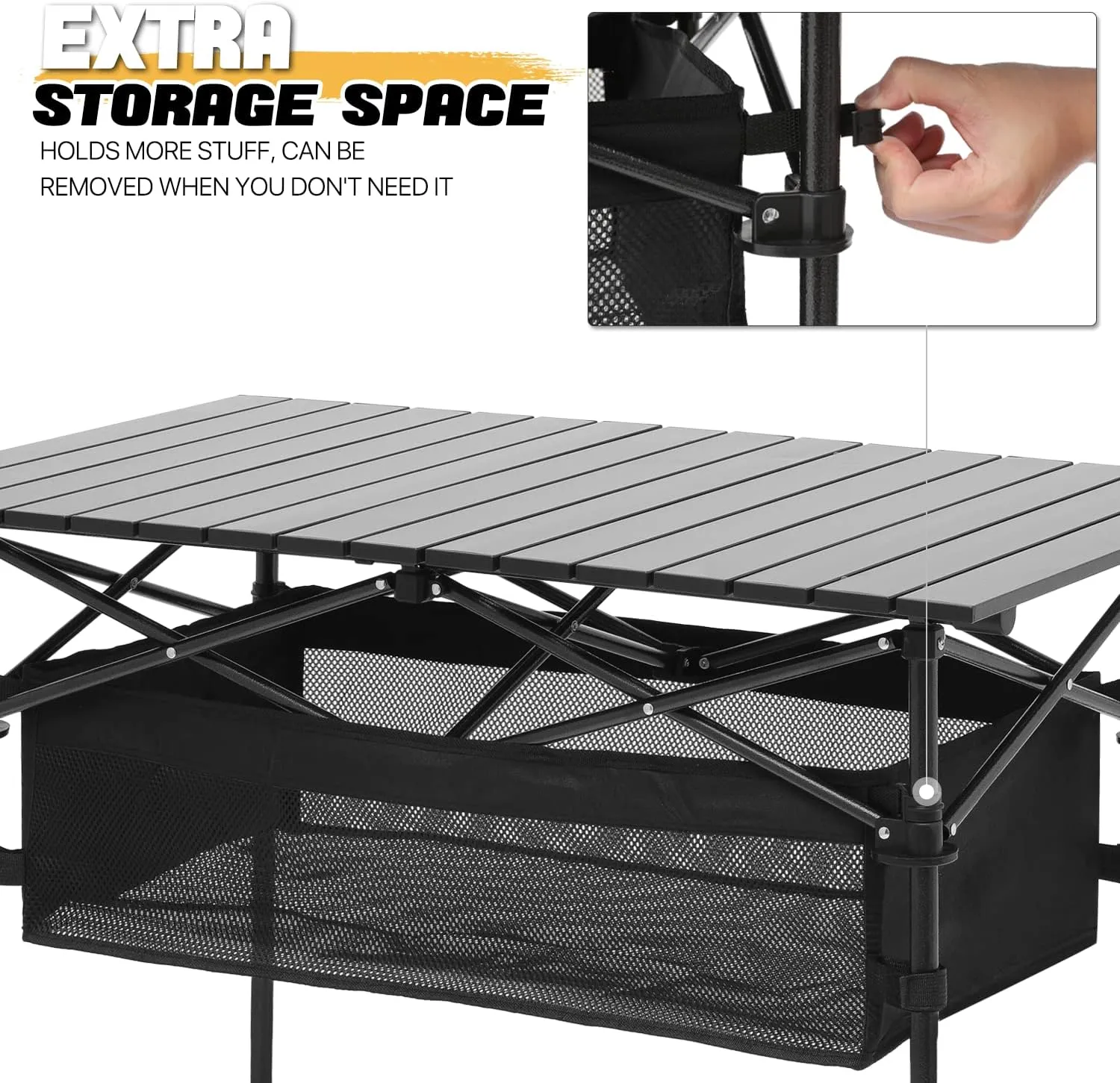 MoNiBloom Camping Table Fold up Lightweight, 37.5" Length Steel Folding Picnic Table Portable Roll Up Table with Large Storage Organizer for Indoor Outdoor Camping Backyard BBQ Use, Easy Carry