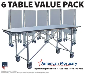 Mortuary Prep, Dressing & Cosmetic Tables (6 Pack) | Durable | $571/Table