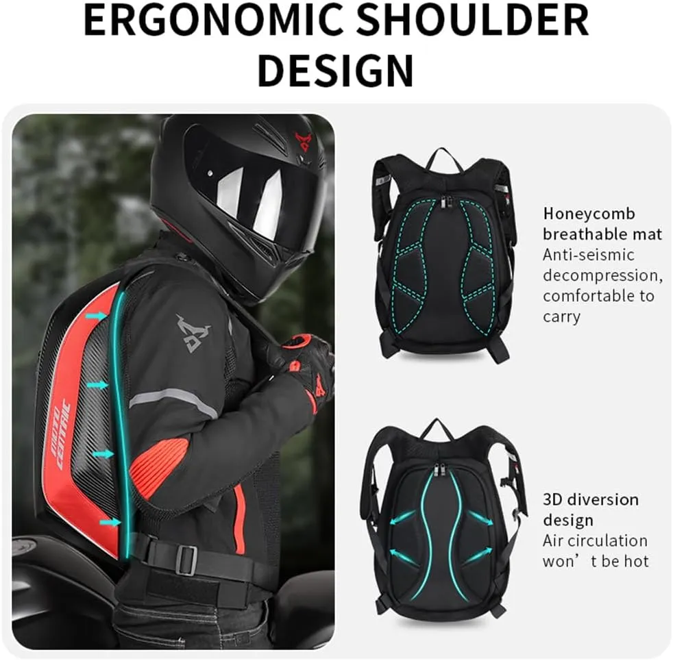 Motorcycle Backpack Waterproof Large Capacity Carbon Fiber Rider Backpack Hard Shell Reflective Motorbike Travel Suitcase Light Version (Green)