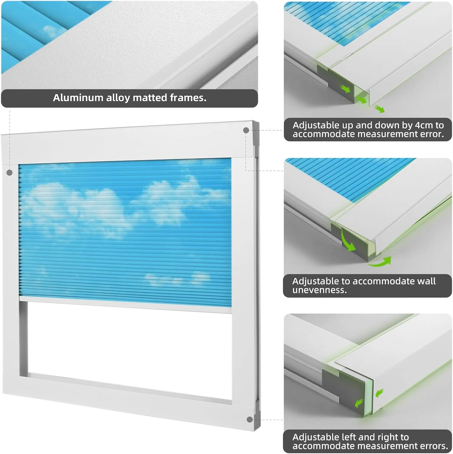 Motorized Skylight Shades Cellular Honeycomb Electric Blinds with Solar Panel Cordless Rechargeable Shades with Remote for Roof Inclined Plane Room Custom Size(Black Out Blue Sky)
