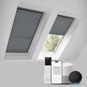 Motorized Skylight Shades Cellular Honeycomb Electric Blinds with Solar Panel Cordless Rechargeable Shades with Remote Light Filtering for Roof Inclined Plane Room Custom Size(Grey)