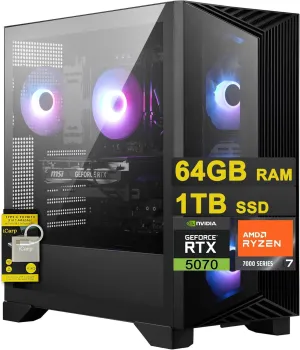 MSI Aegis Z2 Gaming Desktop AMD Octa-core Ryzen 7 7700 64GB RAM 1TB SSD GeForce RTX 5070 (DLSS 4) 750W 80  Gold PSU ARGB Fan Air Cooling Win11 w/ICP Hub