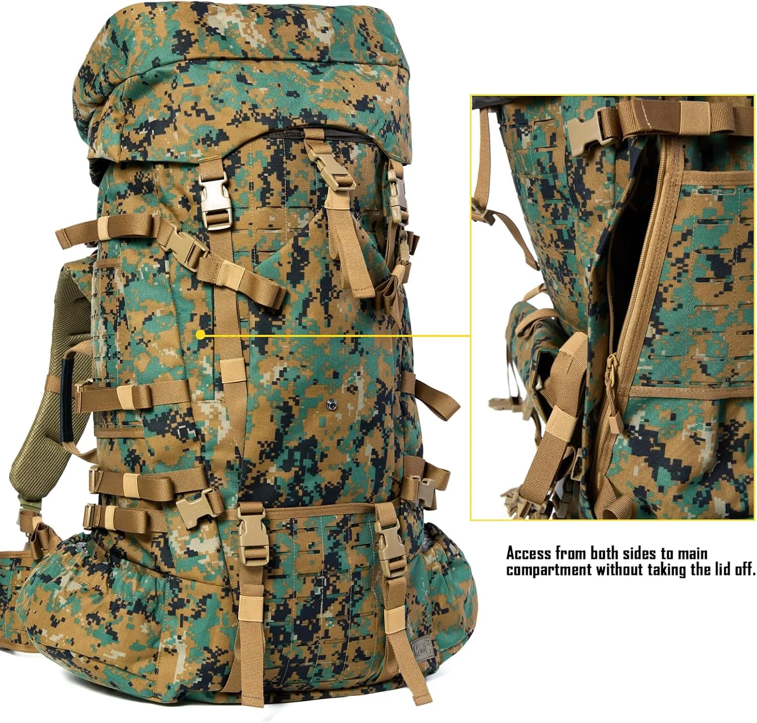 MT Military Army Large Rucksack with Detacheable Assault Backpack Hydration Pack Shoulder Straps and Waist Belt Metal Frame