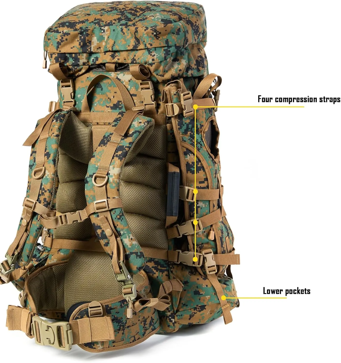 MT Military Army Large Rucksack with Detacheable Assault Backpack Hydration Pack Shoulder Straps and Waist Belt Metal Frame