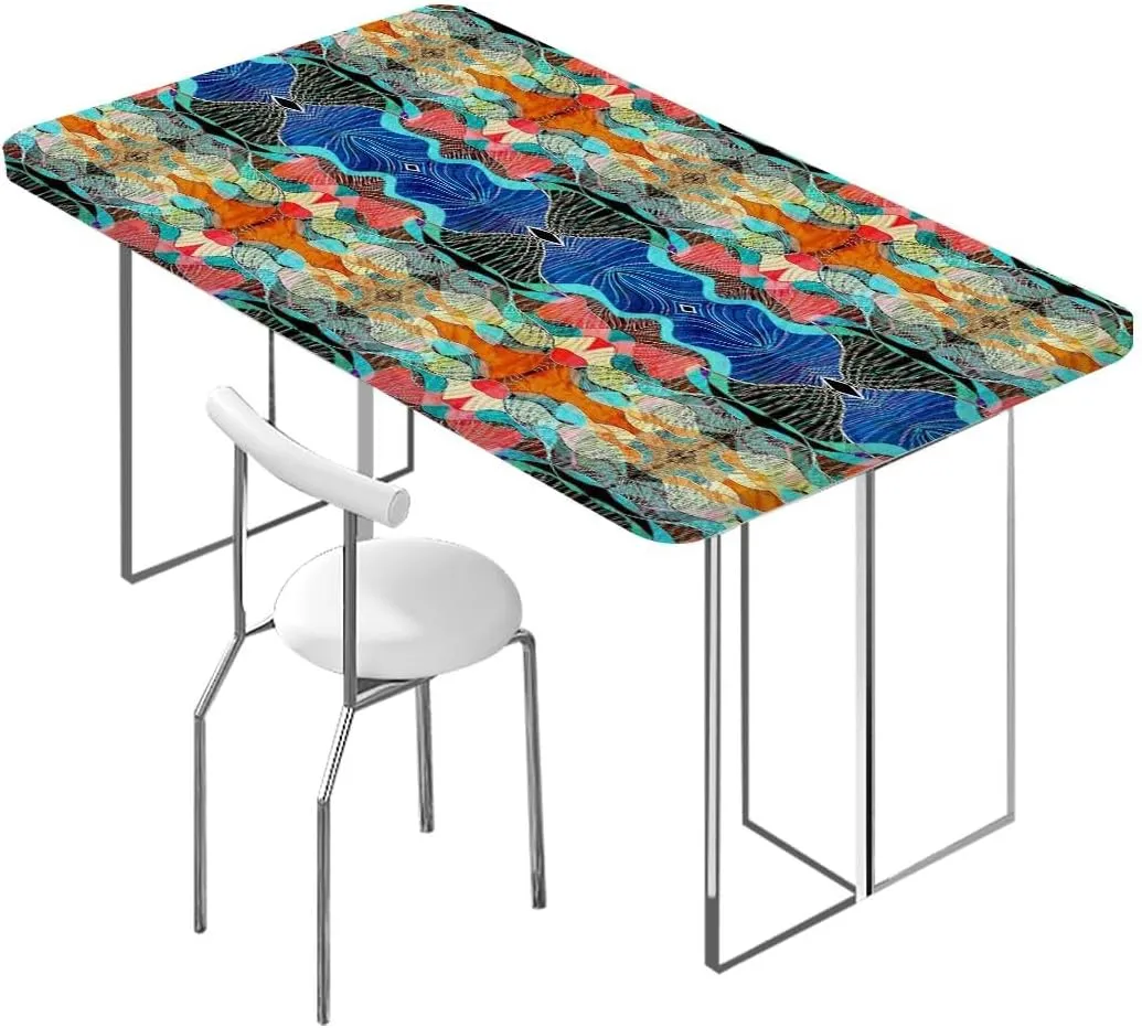 Multicolor Elastic Edged Table Covers Retro Watercolors Illustration Elastic Edge Fitted Tablecloth for Rectangle Table Abstract Fits up 4 Foot Tables
