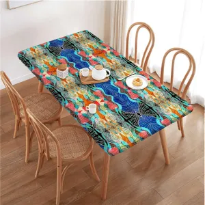 Multicolor Elastic Edged Table Covers Retro Watercolors Illustration Elastic Edge Fitted Tablecloth for Rectangle Table Abstract Fits up 4 Foot Tables