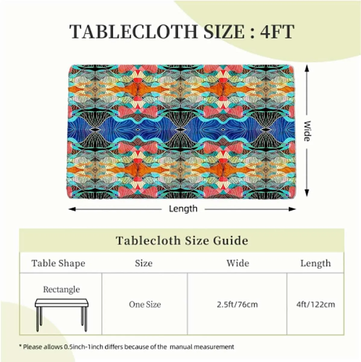 Multicolor Elastic Edged Table Covers Retro Watercolors Illustration Elastic Edge Fitted Tablecloth for Rectangle Table Abstract Fits up 4 Foot Tables