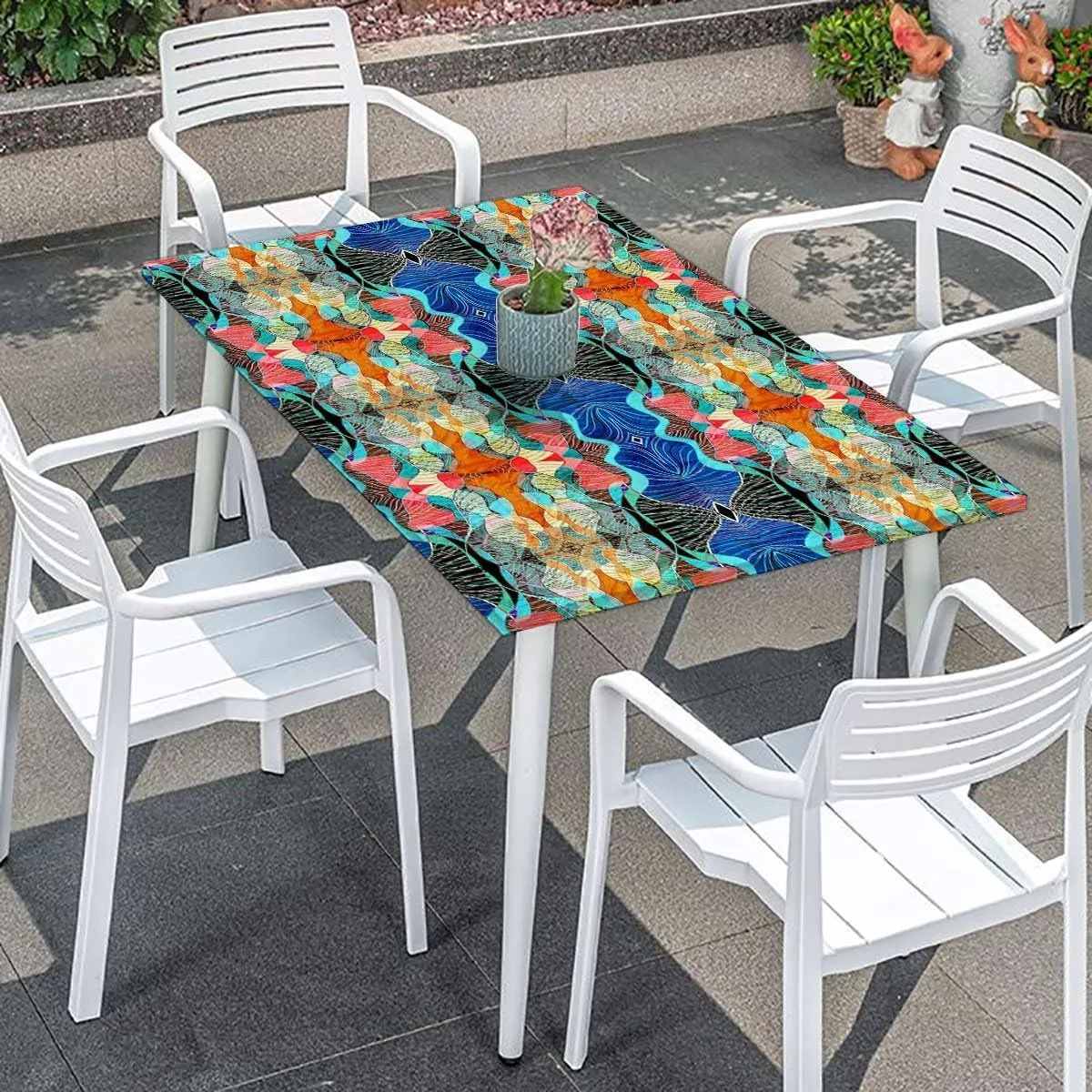 Multicolor Elastic Edged Table Covers Retro Watercolors Illustration Elastic Edge Fitted Tablecloth for Rectangle Table Abstract Fits up 4 Foot Tables