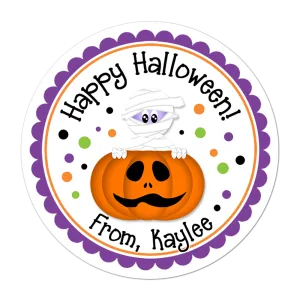 Mummy In Pumpkin Personalized Halloween Sticker