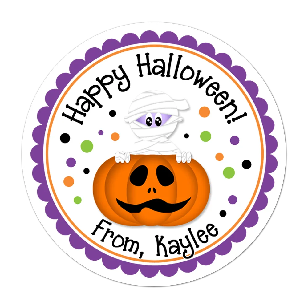 Mummy In Pumpkin Personalized Halloween Sticker