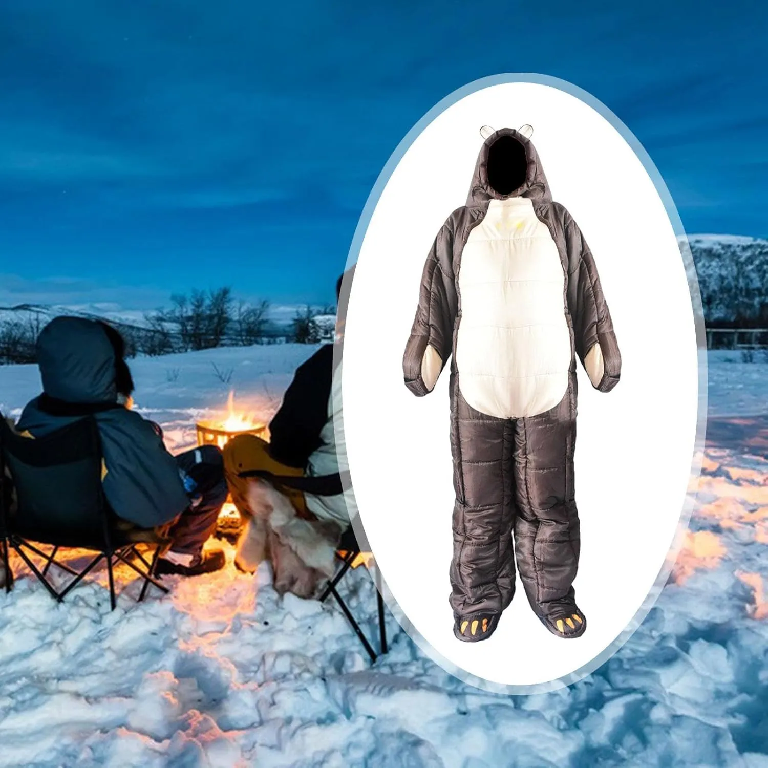 Mummy Sleeping Bag Humanoid Sleep Bag Windproof Lightweight Winter Bear Shaped Outdoor Camping Sleeping Bag for Hiking Travel