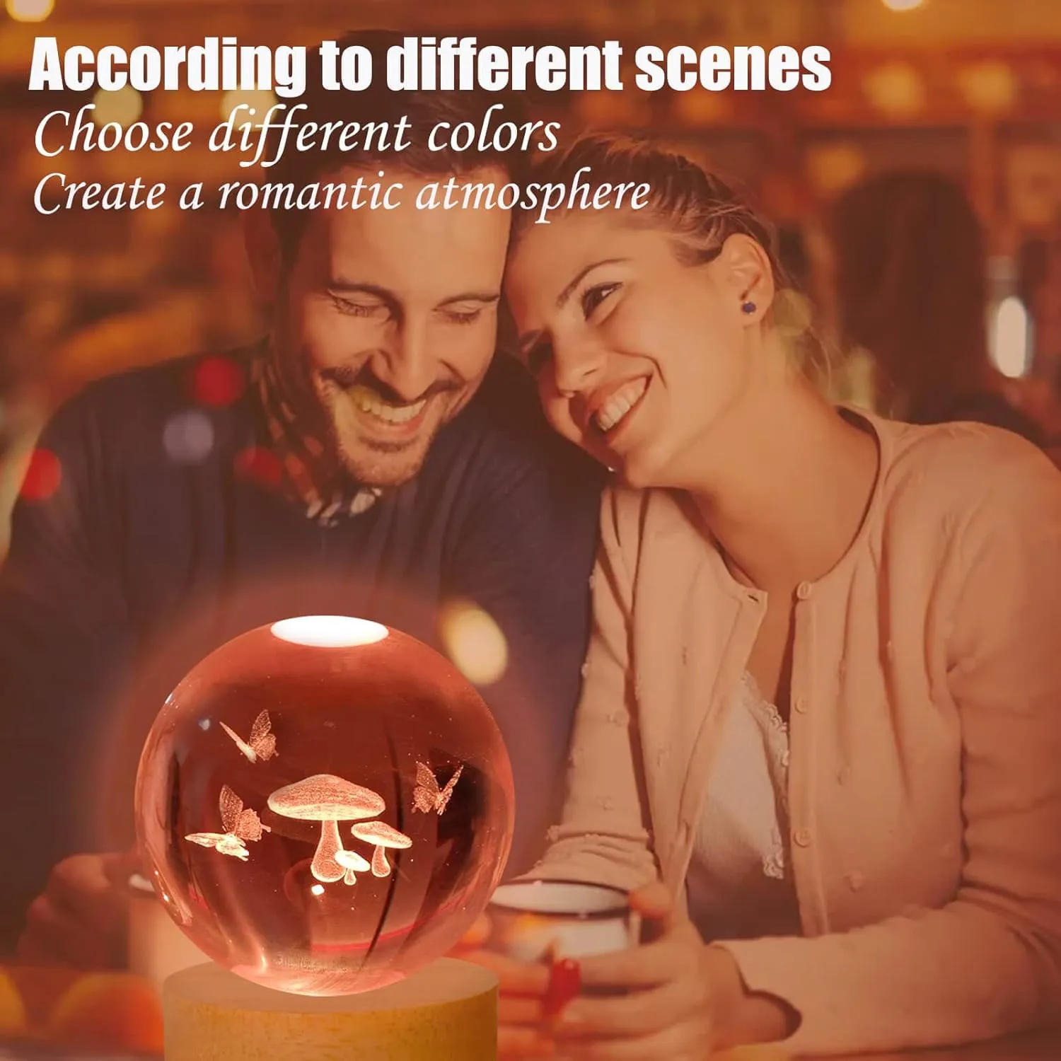 Mushroom Table Lamp, 3.15in 16 Colors Crystal Ball Night Light with Wooden Base and Remote Control,Birthday Gift for Women Men Kid,Her (Mushroom)