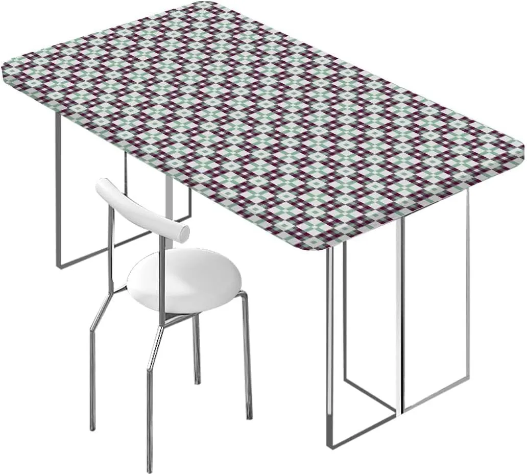 Muticolor Tablecloth for Folding Table Checked Design Elastic Edge Fitted Tablecloth for Rectangle Table Abstract Fits up 5 Foot Tables