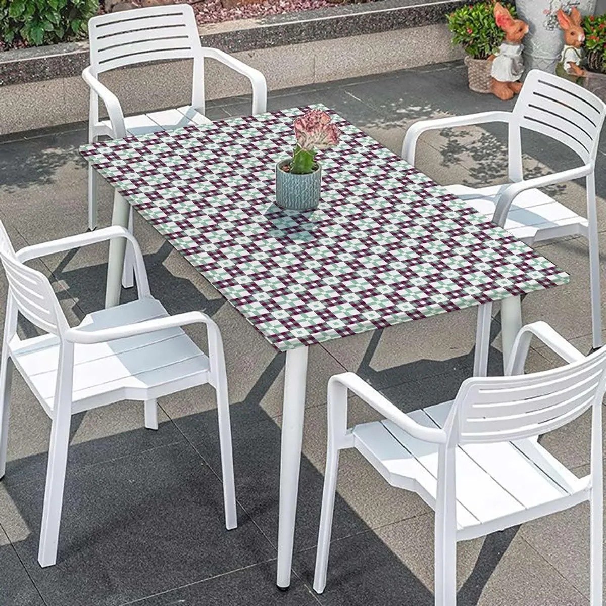 Muticolor Tablecloth for Folding Table Checked Design Elastic Edge Fitted Tablecloth for Rectangle Table Abstract Fits up 5 Foot Tables