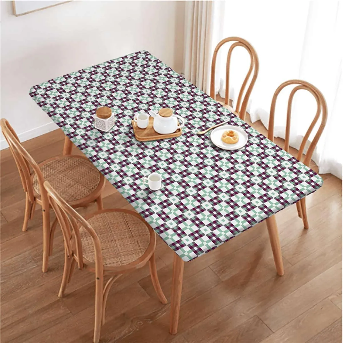 Muticolor Tablecloth for Folding Table Checked Design Elastic Edge Fitted Tablecloth for Rectangle Table Abstract Fits up 5 Foot Tables