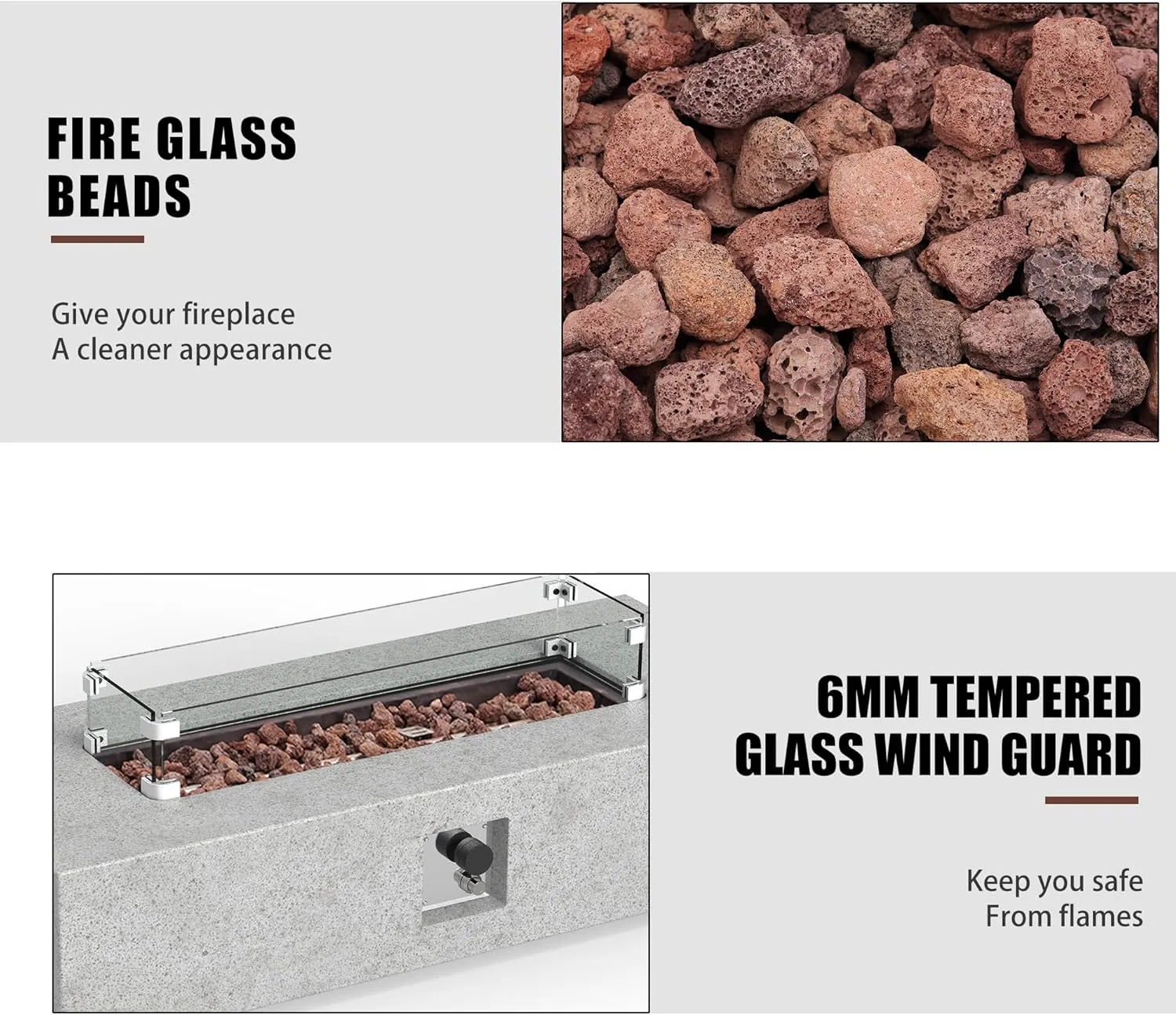 NAGA HABNA 56 Inch Propane Fire Pit Table, Outdoor Rectangle Fire Table w Tank Table (50,000 BTU), 3 Piece Gas Fire Pit w Glass Wind Guard & Lava Rocks for Garden, Pool, Backyard