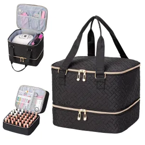 Nail Polish Organizer, Double Layer Storage Bag Gel Nail Polish Carrying Case Holds 42 Bottles with Nail Dryer Lamp Portable Manicure kit supplies Organizer (quilted)