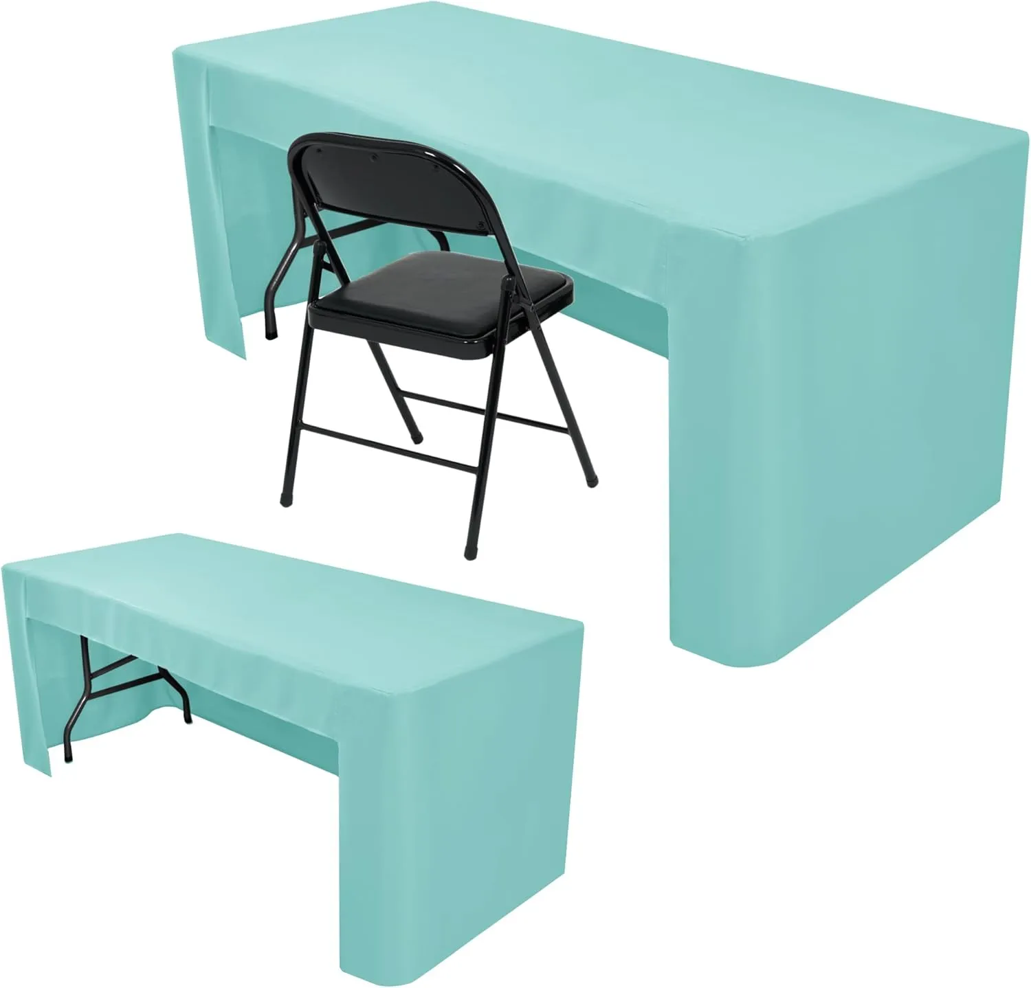 Nasitos 2 Pack Aqua 8ft Tablecloth Fitted - Open Back Folding Table Cover Washable and Wrinkle Resistant Tablecloth for Rectangular Table, Trade Show, Book Fair, Career Fair, Convention, Events