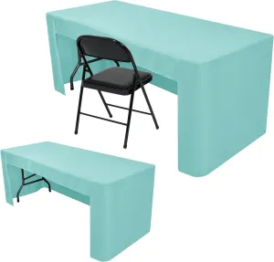 Nasitos 2 Pack Aqua 8ft Tablecloth Fitted - Open Back Folding Table Cover Washable and Wrinkle Resistant Tablecloth for Rectangular Table, Trade Show, Book Fair, Career Fair, Convention, Events