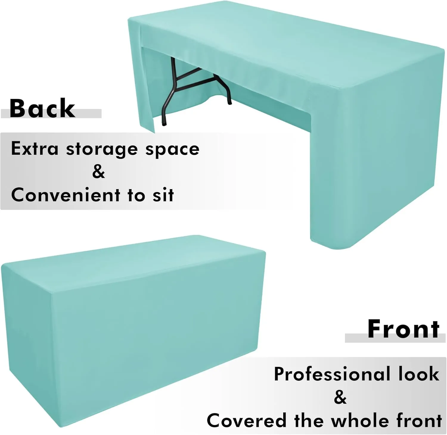 Nasitos 2 Pack Aqua 8ft Tablecloth Fitted - Open Back Folding Table Cover Washable and Wrinkle Resistant Tablecloth for Rectangular Table, Trade Show, Book Fair, Career Fair, Convention, Events