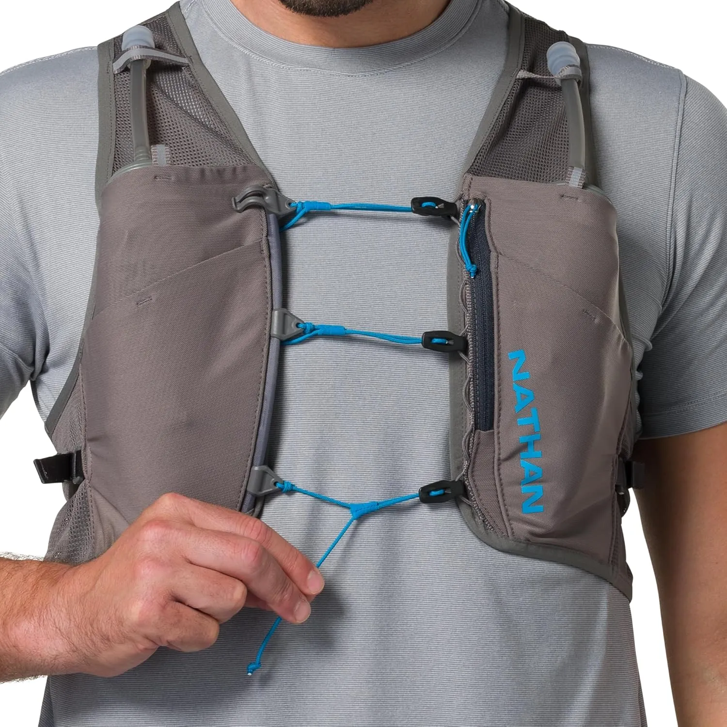 Nathan Hydration Vest - Lightweight, Quick-Fit Fix, Reflective, 4L Storage, Six Pockets, Two 14oz Flasks, Pinnacle Breeze