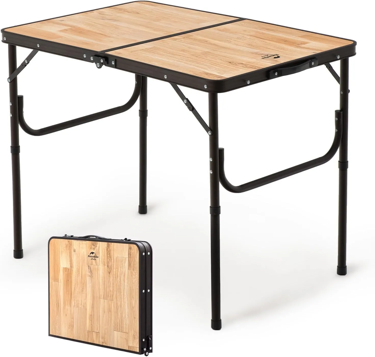 Naturehike Large Portable Camping Side Table, Wooden, 35.4323.6214.57 inches, Folding, Adjustable Legs, Outdoor, Cooking, BBQ, Travel