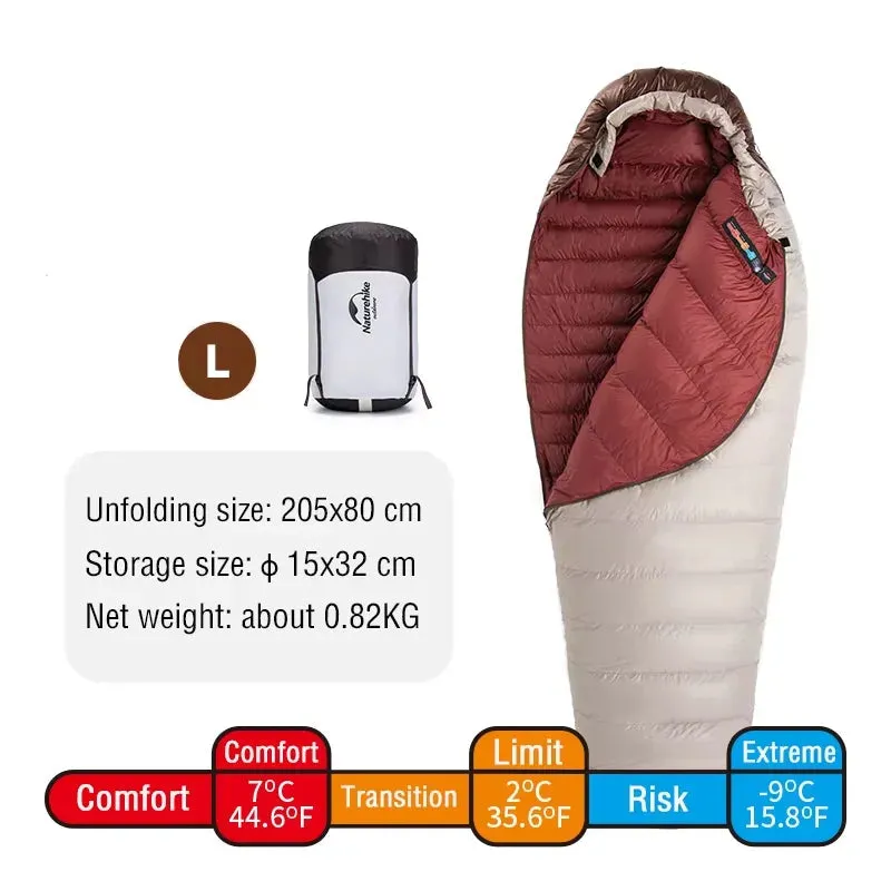 NATUREHIKE Snowbird Ultralight Duck Down Mummy Waterproof Sleeping Bag for Winter Camping