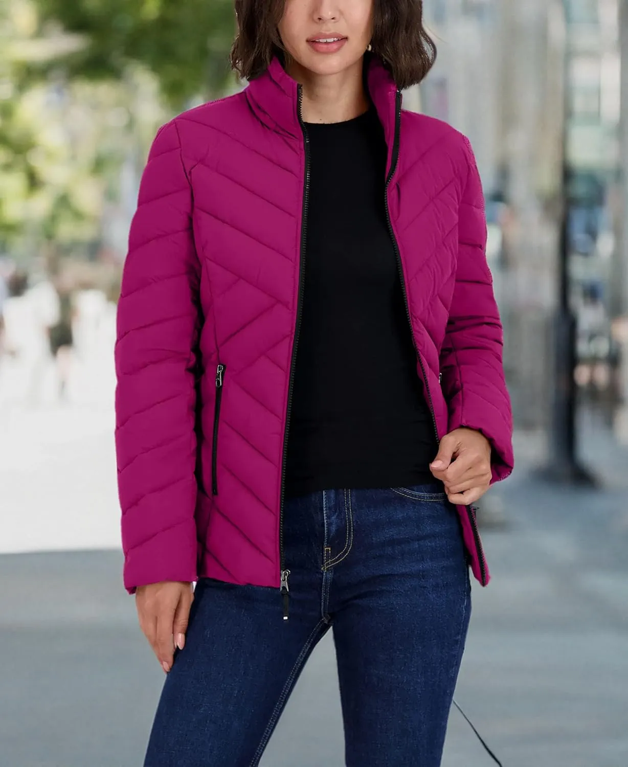 Nautica Women's Short Stretch Lightweight Puffer Jacket with Removeable Hood