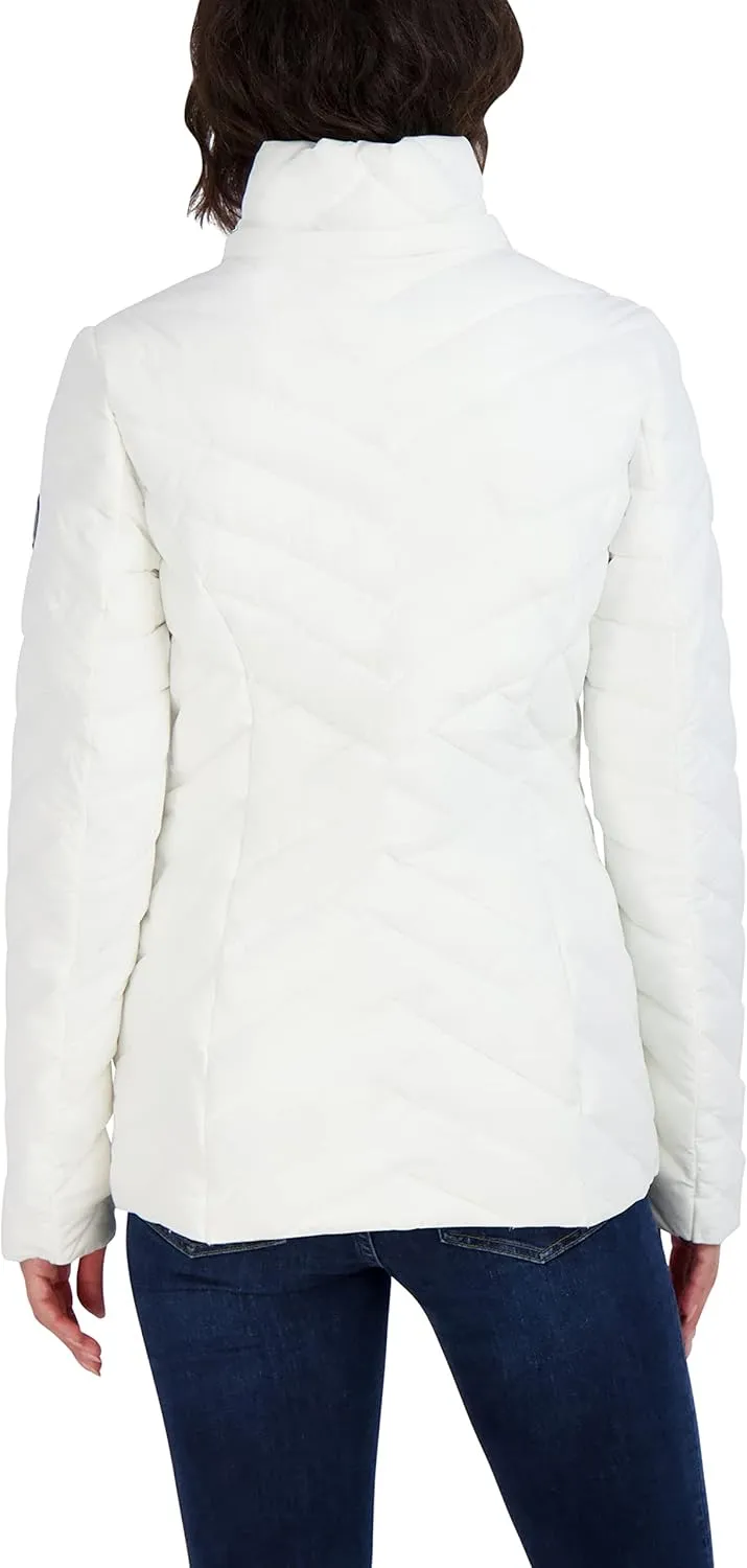 Nautica Women's Short Stretch Lightweight Puffer Jacket with Removeable Hood