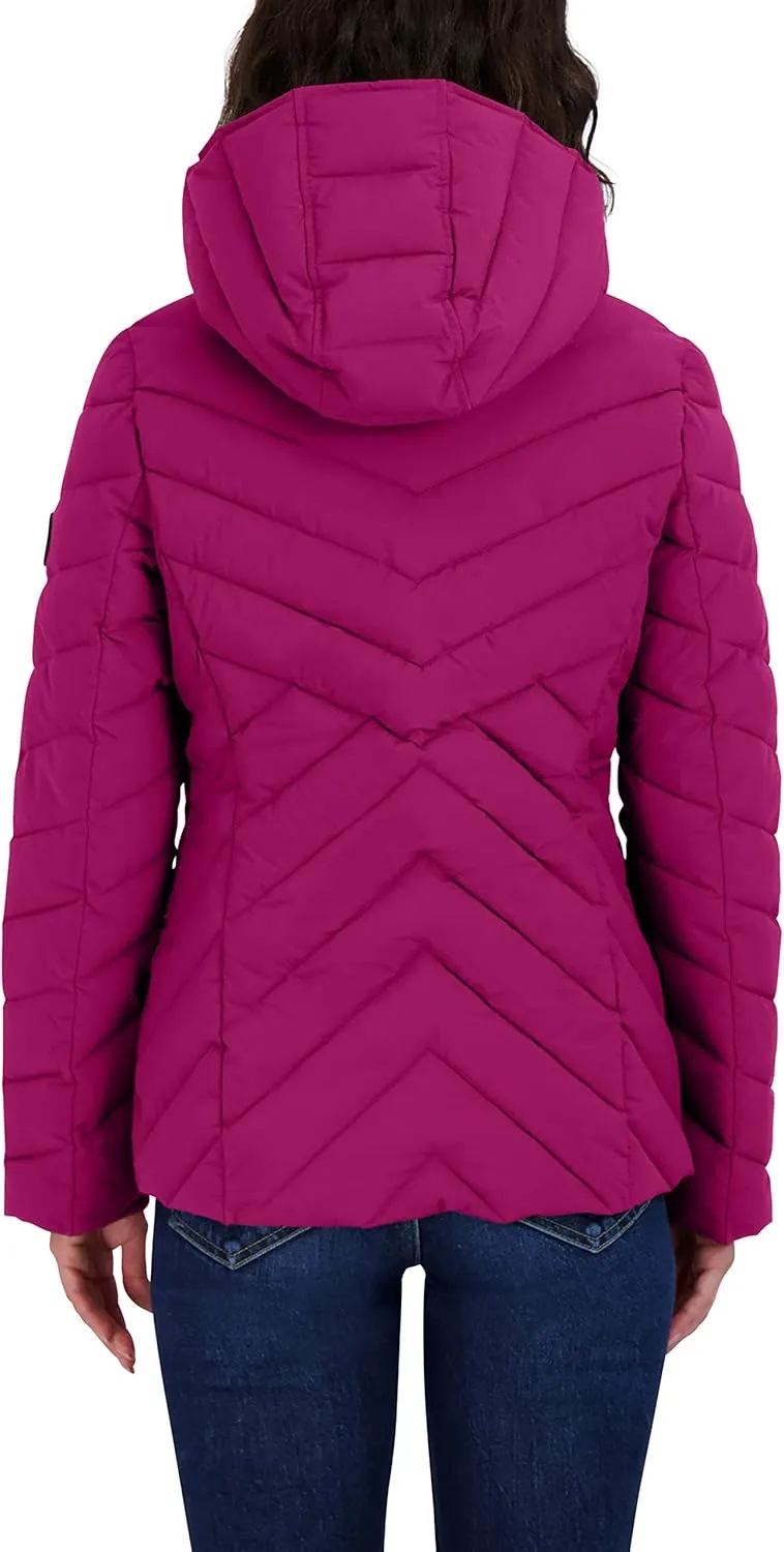 Nautica Women's Short Stretch Lightweight Puffer Jacket with Removeable Hood
