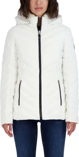 Nautica Women's Short Stretch Lightweight Puffer Jacket with Removeable Hood
