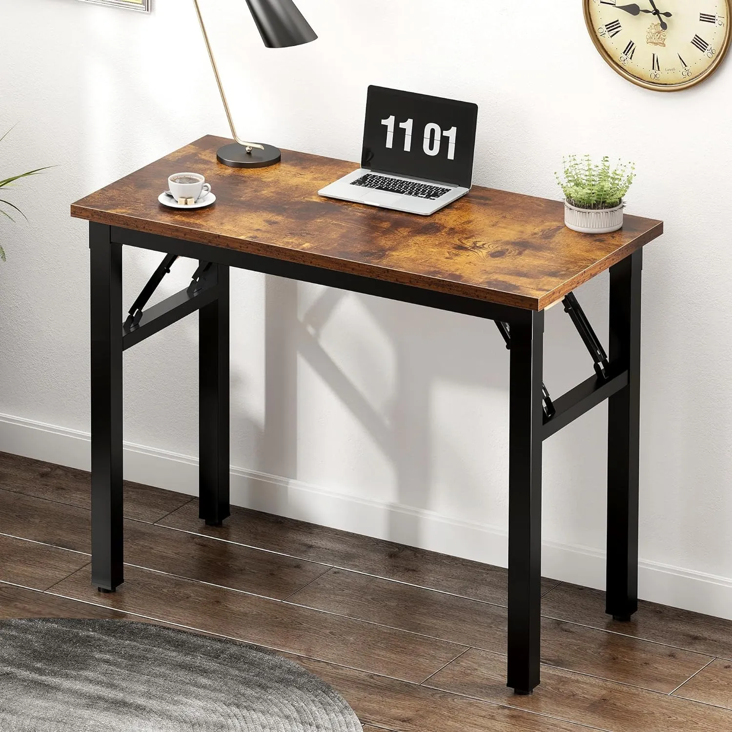 Need Small Computer Desk 31.5 inches Folding Table No Assembly Sturdy Small Writing Desk Folding Desk for Small Spaces, Rustic Brown AC5-8040-FB