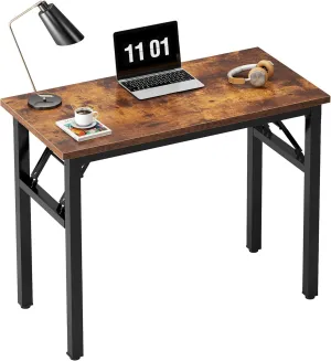 Need Small Computer Desk 31.5 inches Folding Table No Assembly Sturdy Small Writing Desk Folding Desk for Small Spaces, Rustic Brown AC5-8040-FB