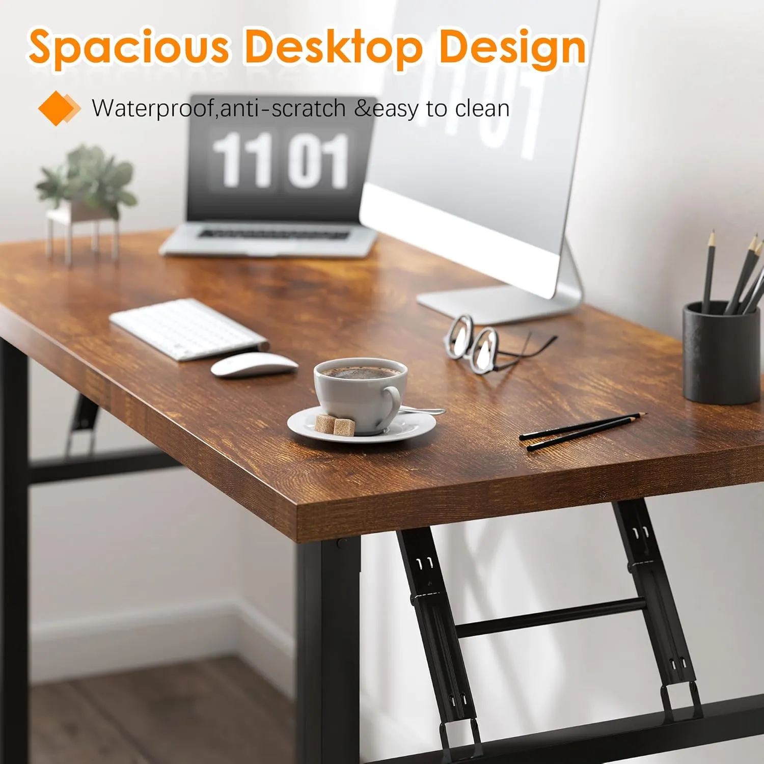 Need Small Computer Desk 31.5 inches Folding Table No Assembly Sturdy Small Writing Desk Folding Desk for Small Spaces, Rustic Brown AC5-8040-FB