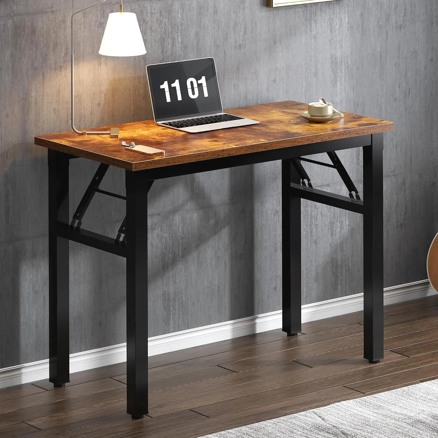 Need Small Computer Desk 31.5 inches Folding Table No Assembly Sturdy Small Writing Desk Folding Desk for Small Spaces, Rustic Brown AC5-8040-FB