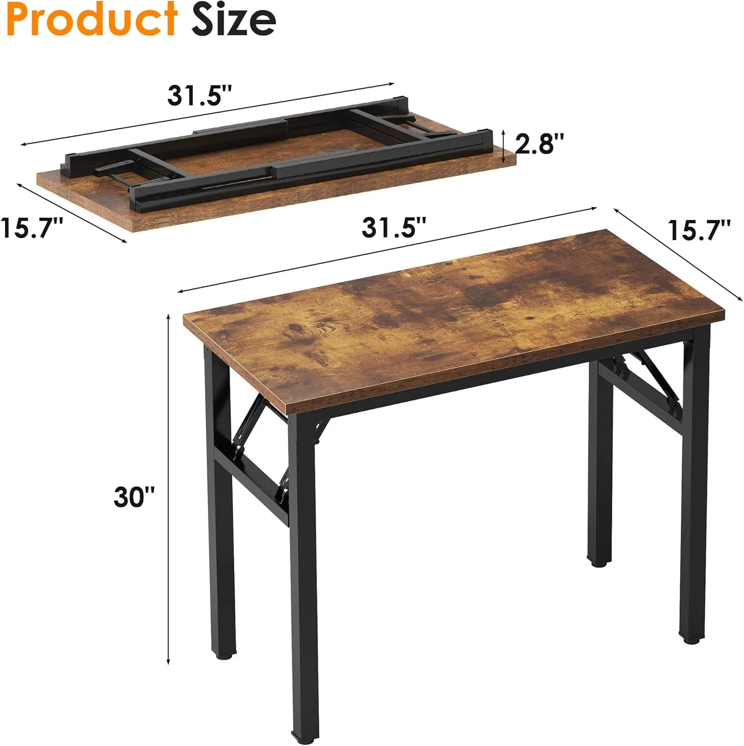 Need Small Computer Desk 31.5 inches Folding Table No Assembly Sturdy Small Writing Desk Folding Desk for Small Spaces, Rustic Brown AC5-8040-FB