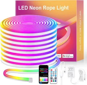 Neon Rope Lights, 16.4ft Smart RGB IC LED Strip Lights with App & Remote Control, IP67 Waterproof Flexible Neon String Lights for Bedroom, Music Sync, DIY Multiple Modes for Wall Gaming Christmas Home