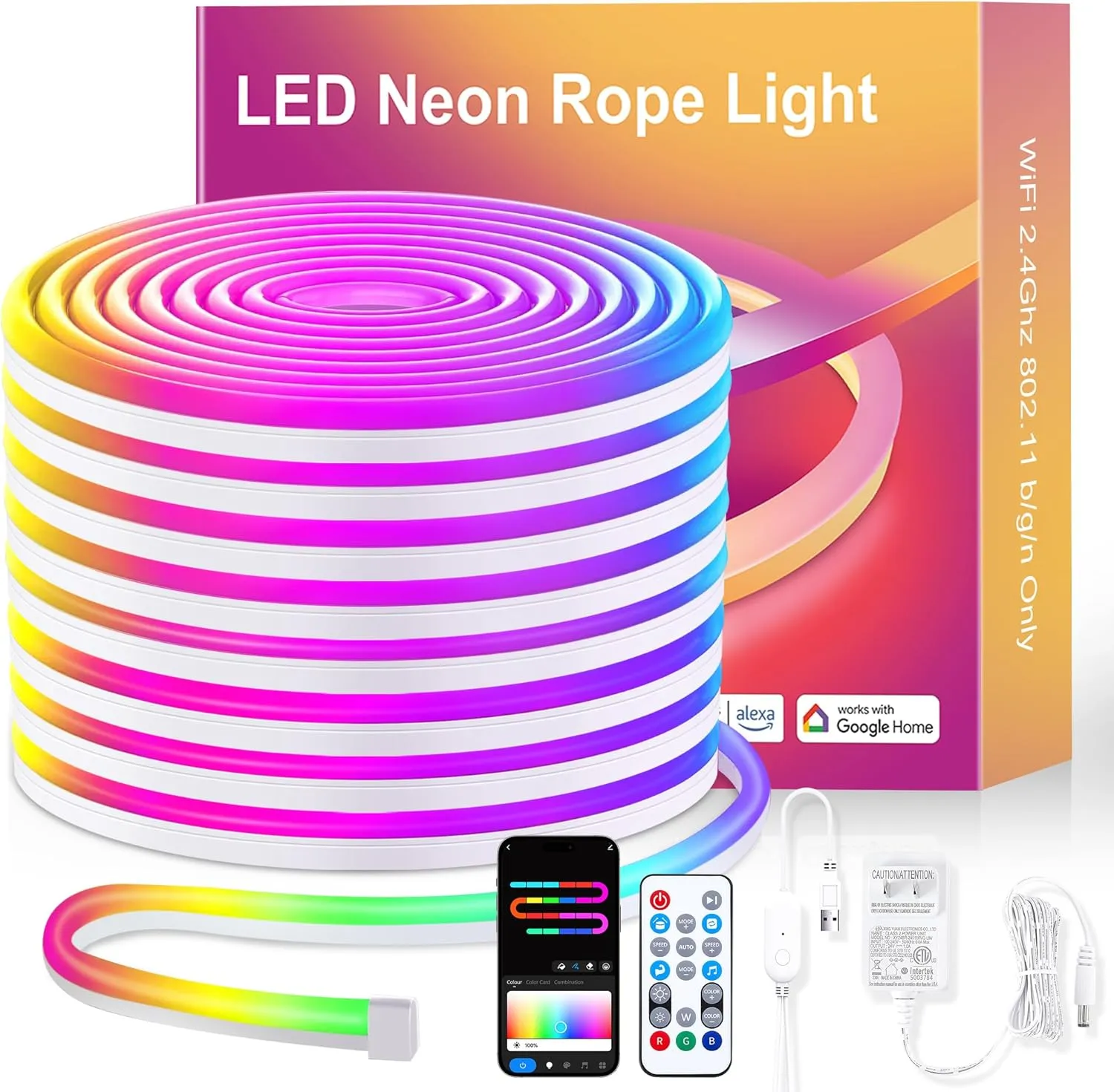Neon Rope Lights, 16.4ft Smart RGB IC LED Strip Lights with App & Remote Control, IP67 Waterproof Flexible Neon String Lights for Bedroom, Music Sync, DIY Multiple Modes for Wall Gaming Christmas Home