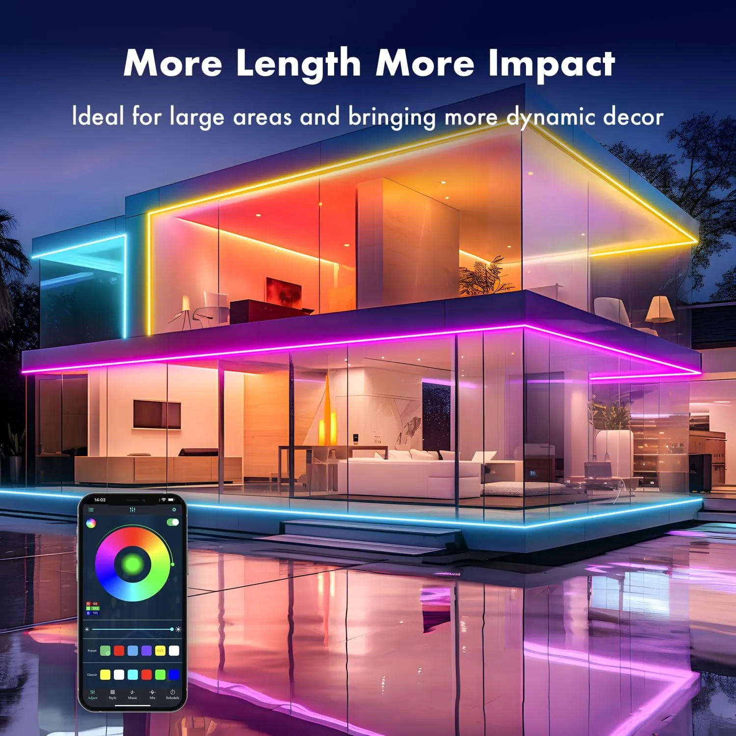 Neon Rope Lights, 2x50FT RGB LED Strip Lights, App Control, IR Remote, Outdoor IP67 Waterproof, Music Syncing, Flexible DIY Design for Bedroom, Gaming, Party, Christmas Decor