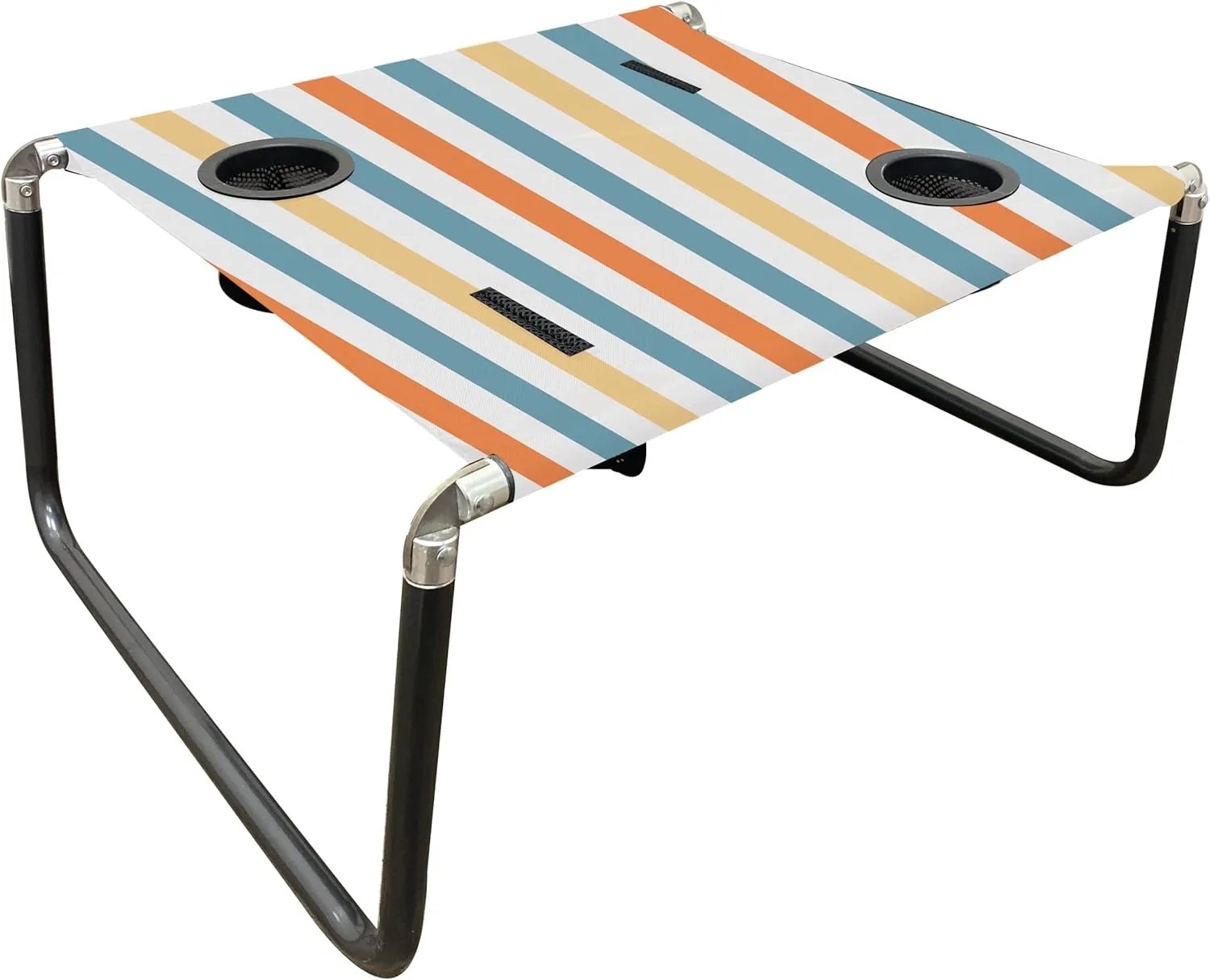 Neso Portable Beach Table with Cup Holders, Cell Phone Pockets, Lightweight for Picnics and Parks (Vintage Stripes)