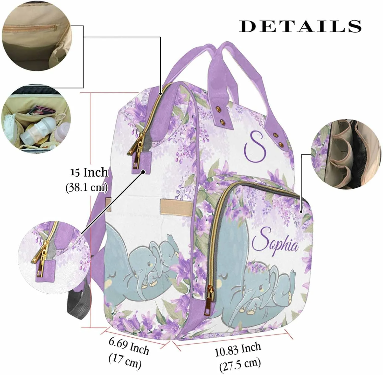 Newcos Personalized Mommy Nursing Daypack with Large Capacity, Custom Name Nappy Bags with Multi Pocket & Large Capacity for Outside Daily Use