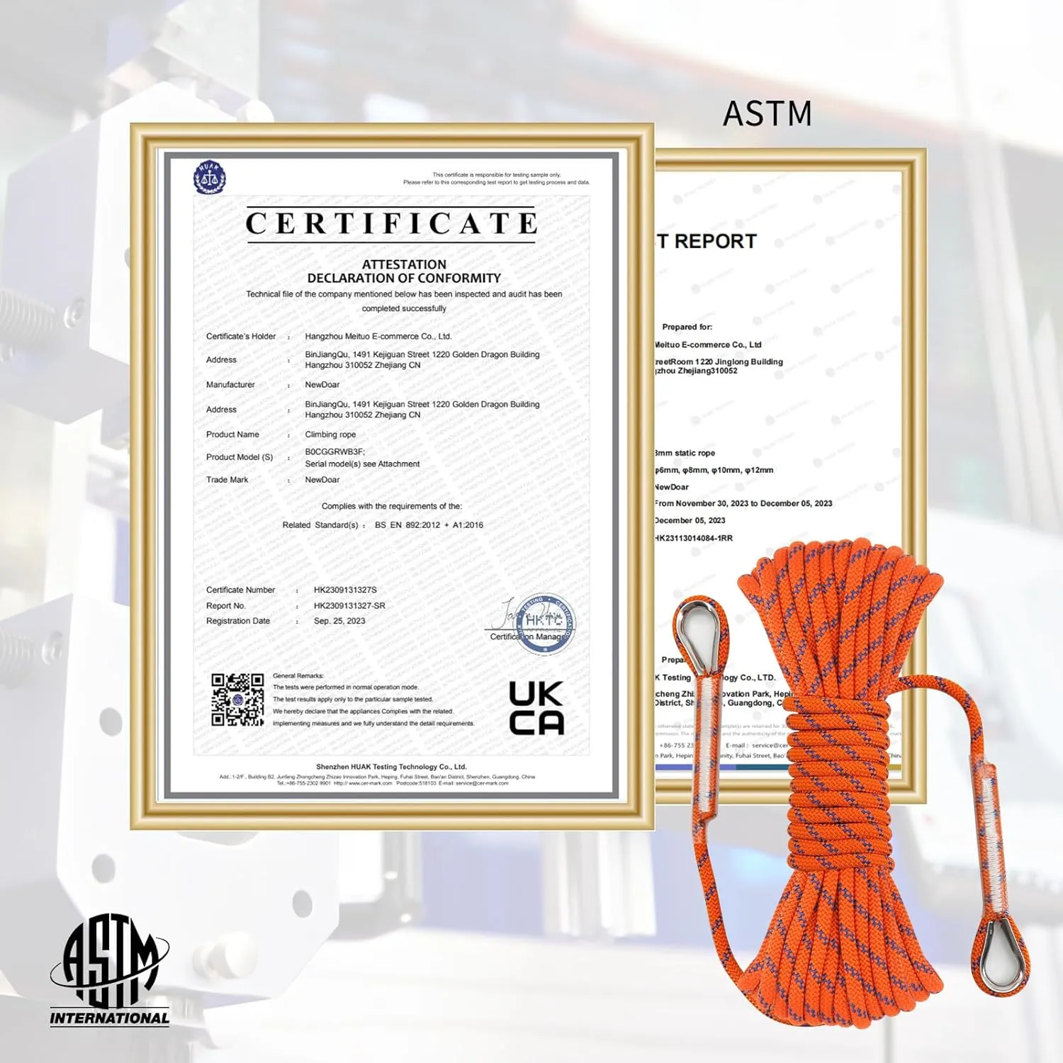 NewDoar 14KN Static Climbing Rope 8mm(5/16in) Accessory Cord Equipment 33FT(10M) 66FT(20M) 98FT(30M) 165FT(50M) Escape Rope with 2 Carabiners for Ice Climbing Equipment Fire Rescue Rope-Orange/30M